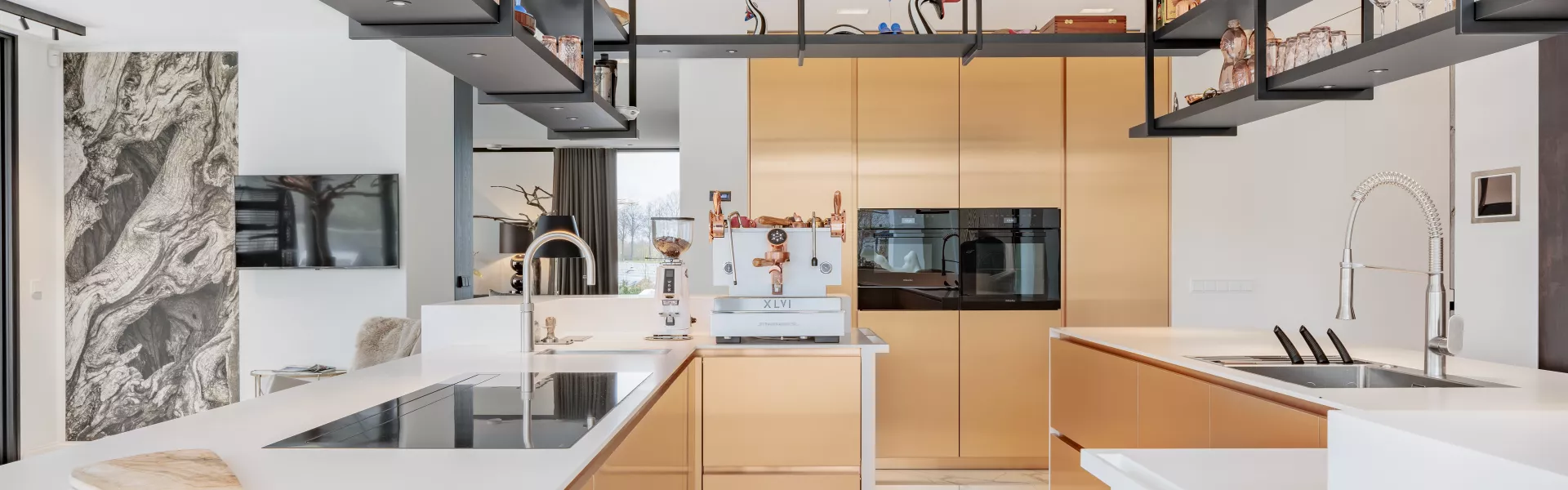 Contrasting finishes: HIMACS and copper shine brightly in this kitchen