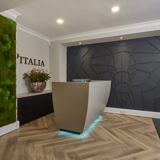 HIMACS creates a striking and sculptural reception desk at Pitalia’s new Manchester office