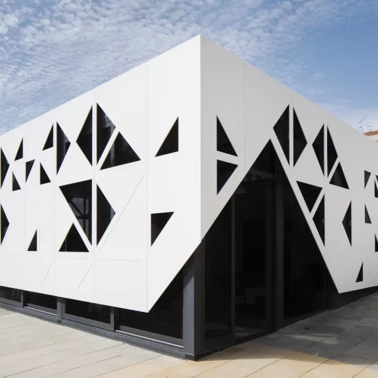 Spectacular HIMACS façade: traditional school architecture meets high-tech material 