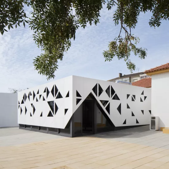 Spectacular HIMACS façade: traditional school architecture meets high-tech material 