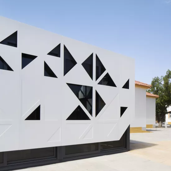 Spectacular HIMACS façade: traditional school architecture meets high-tech material 