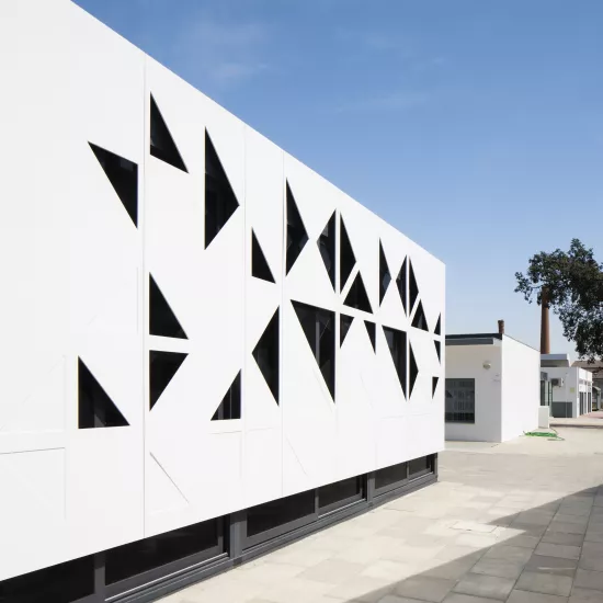 Spectacular HIMACS façade: traditional school architecture meets high-tech material 