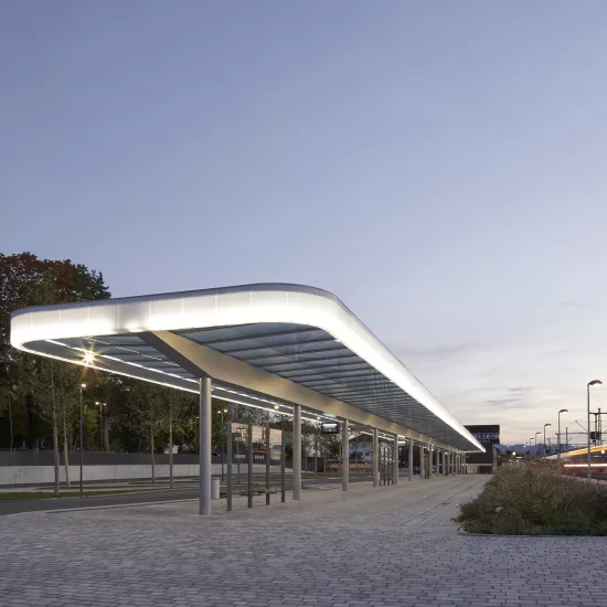 Translucent surround in HIMACS illuminates central bus station in Germany