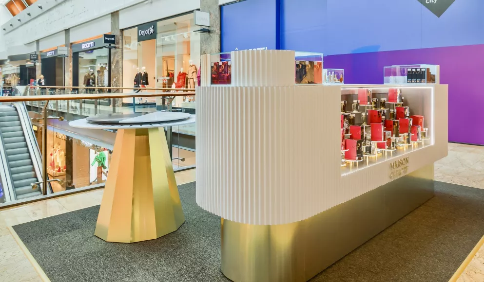 Luxurious HIMACS & Brass Perfumery Island for Maison Olfactif