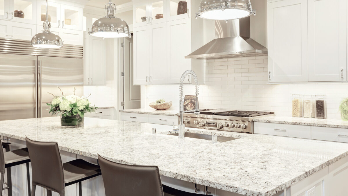 bianco romano granite in cream kitchen
