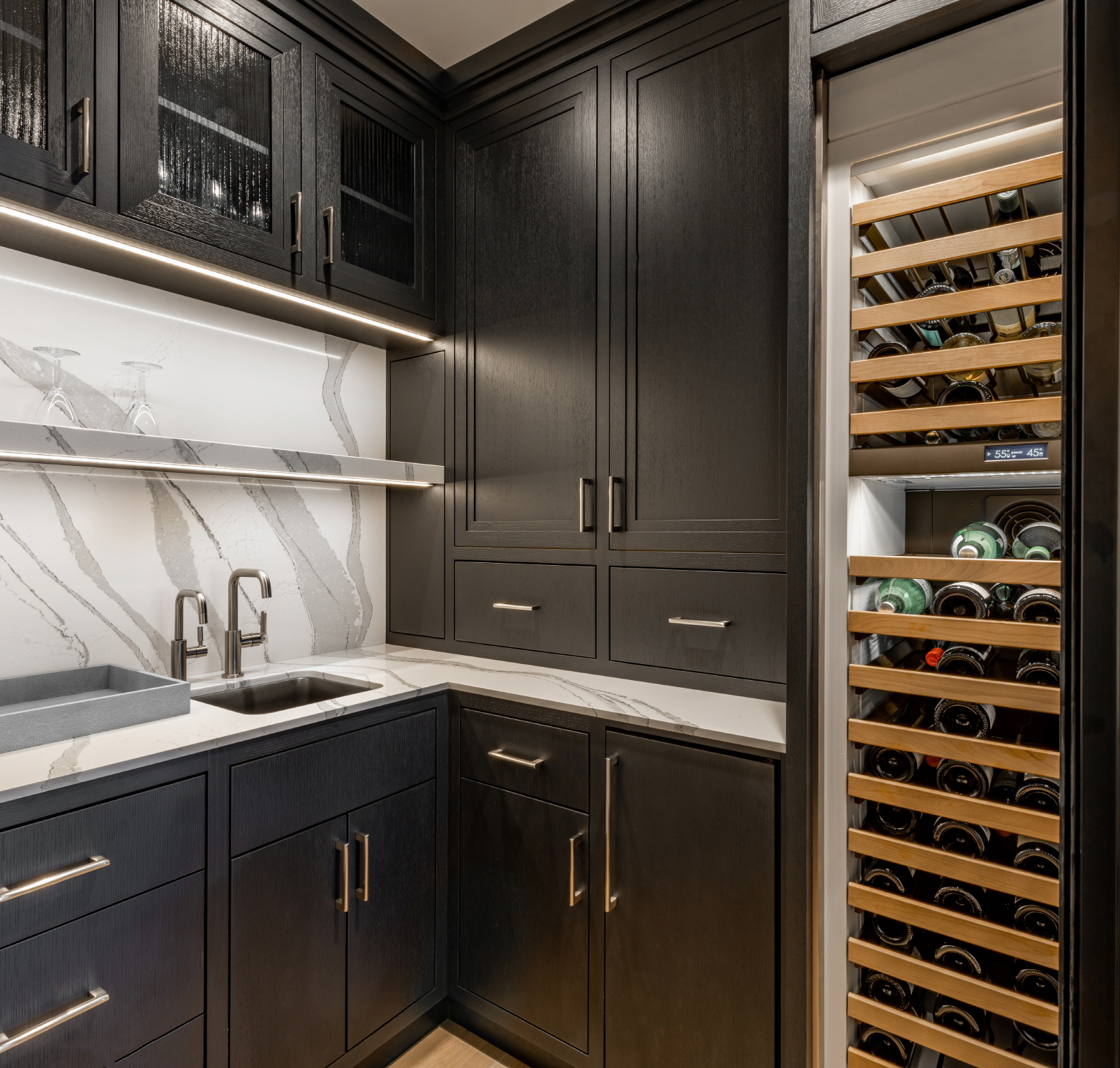 Declutter small kitchens for a larger appearance with innovative storage solutions.