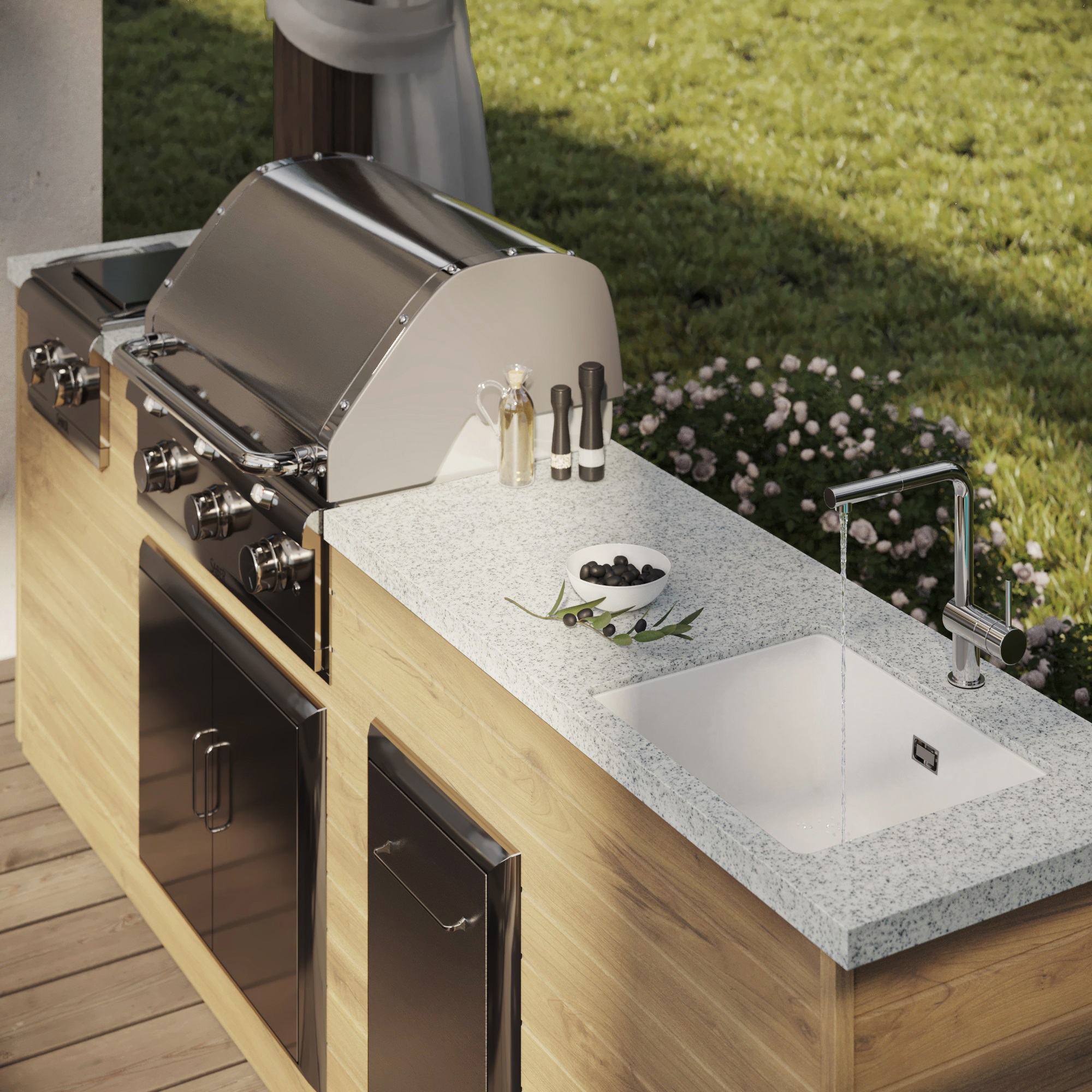 When installing heavy appliances like grills or ovens in your outdoor kitchen, choose durable materials.