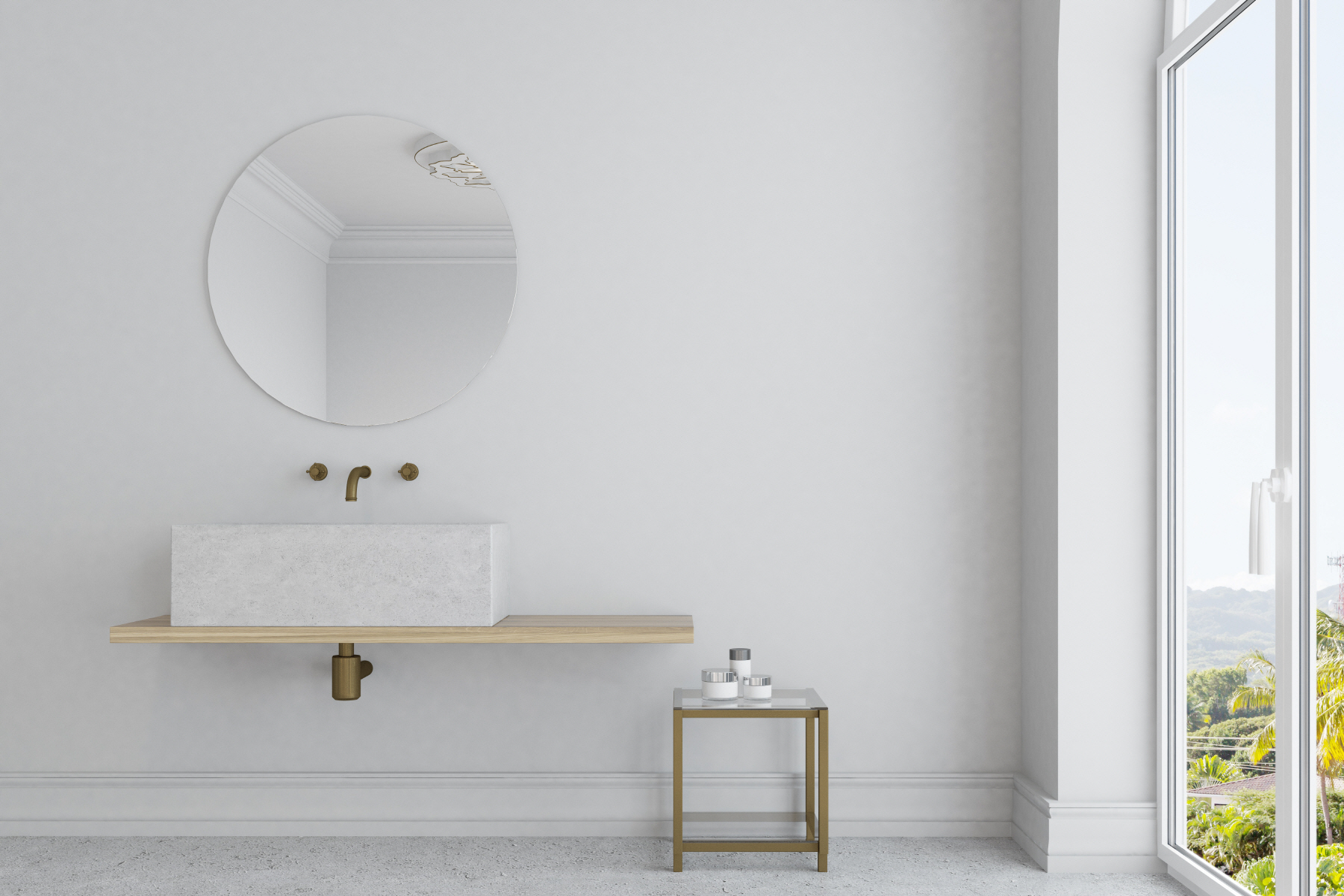 An all-white bathroom makes a small space look larger and creates a clean atmosphere