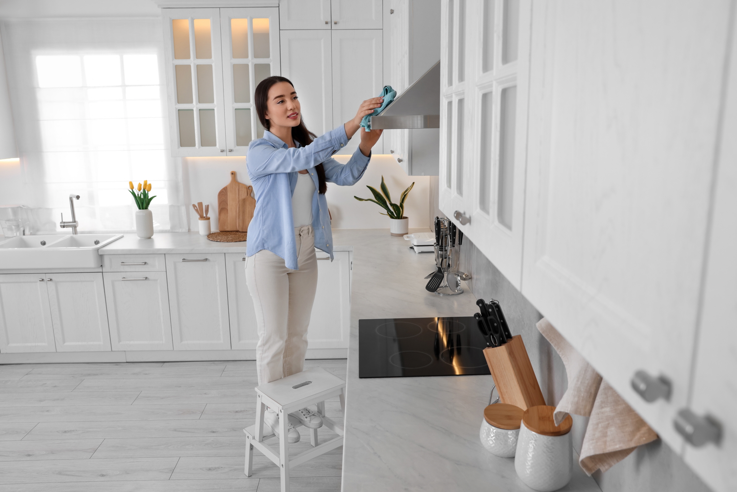 White surfaces attract dust and grime, so it's important to clean them regularly.