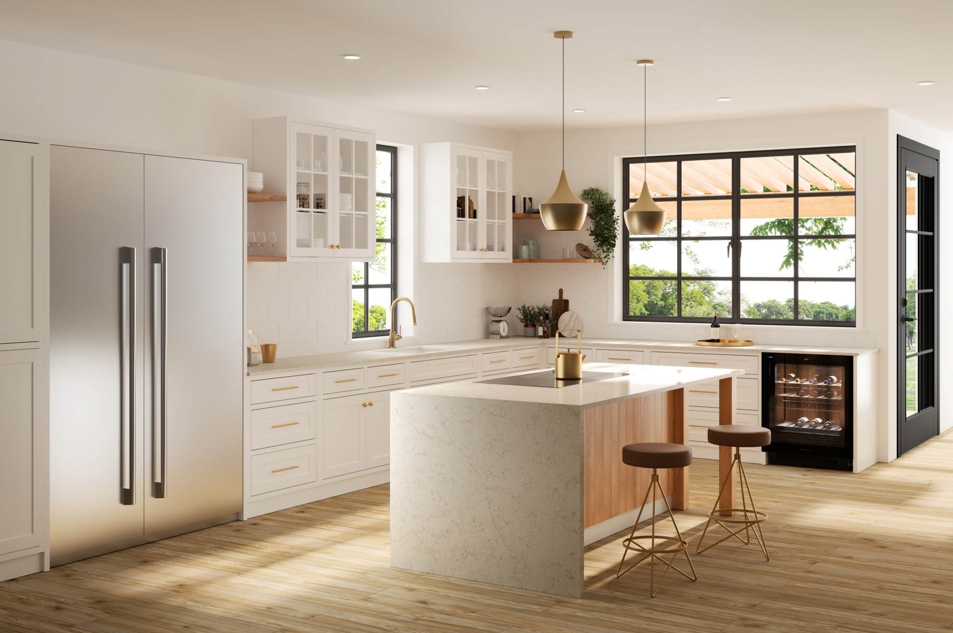 In an L-shaped kitchen, appliances should be positioned to optimize movement efficiency and accessibility.