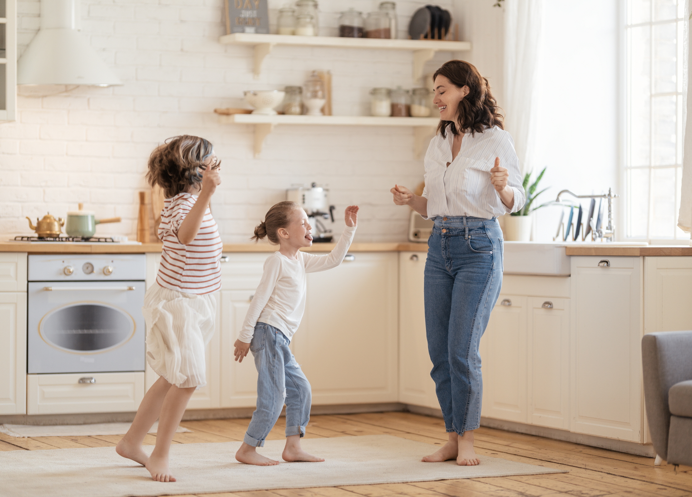 Placing a rug in the middle of a small kitchen can create a cozy and relaxing ambiance.