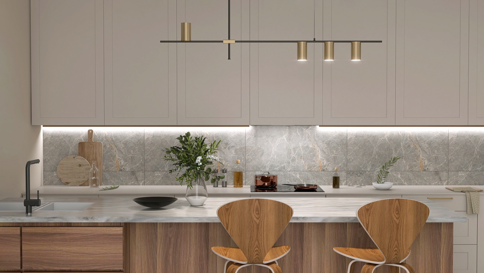  In a G-shaped kitchen, consider a mix of lighting types to effectively illuminate all areas.