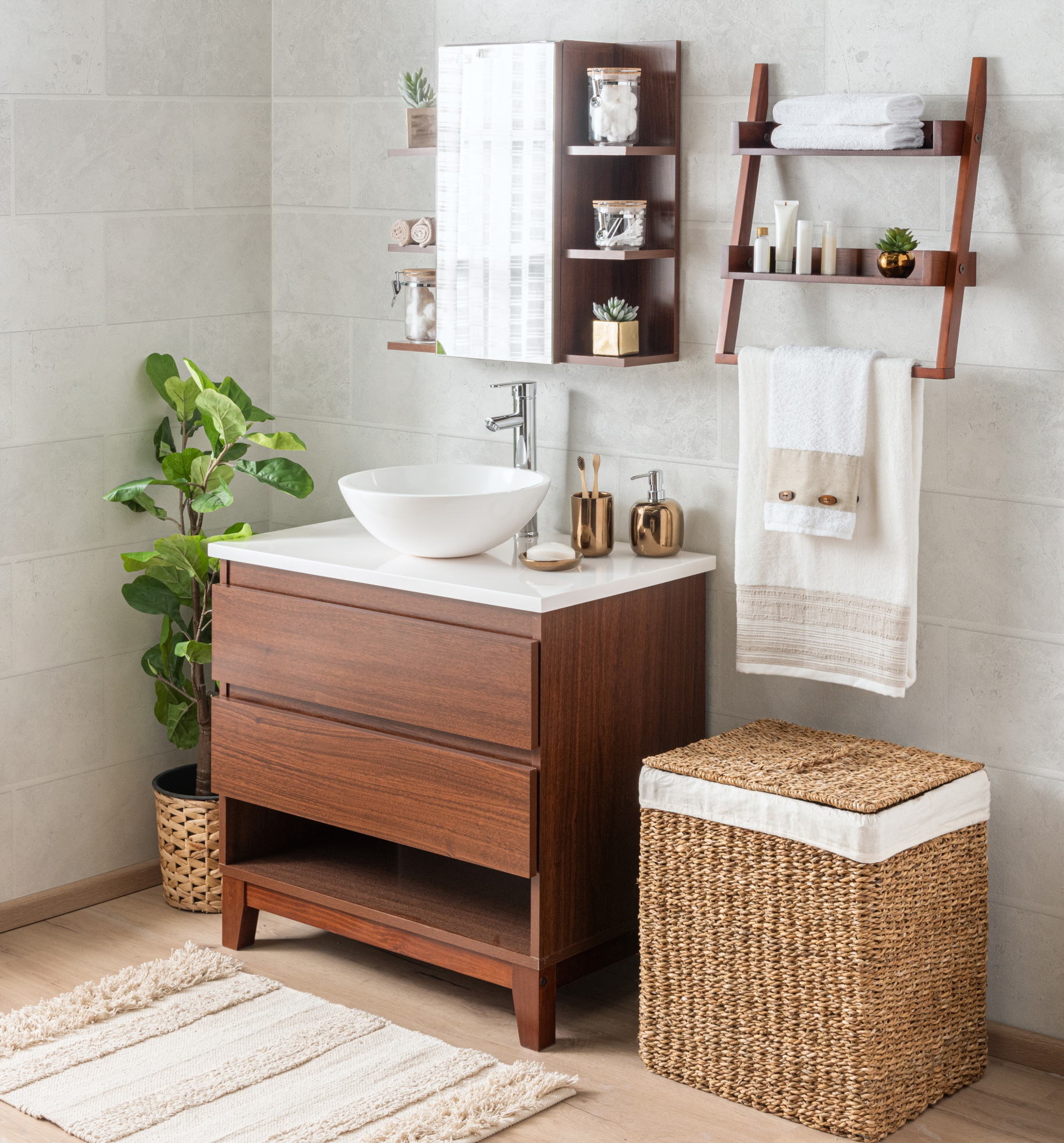 Houseplants not only add vibrancy to the bathroom space but also enhance air quality.