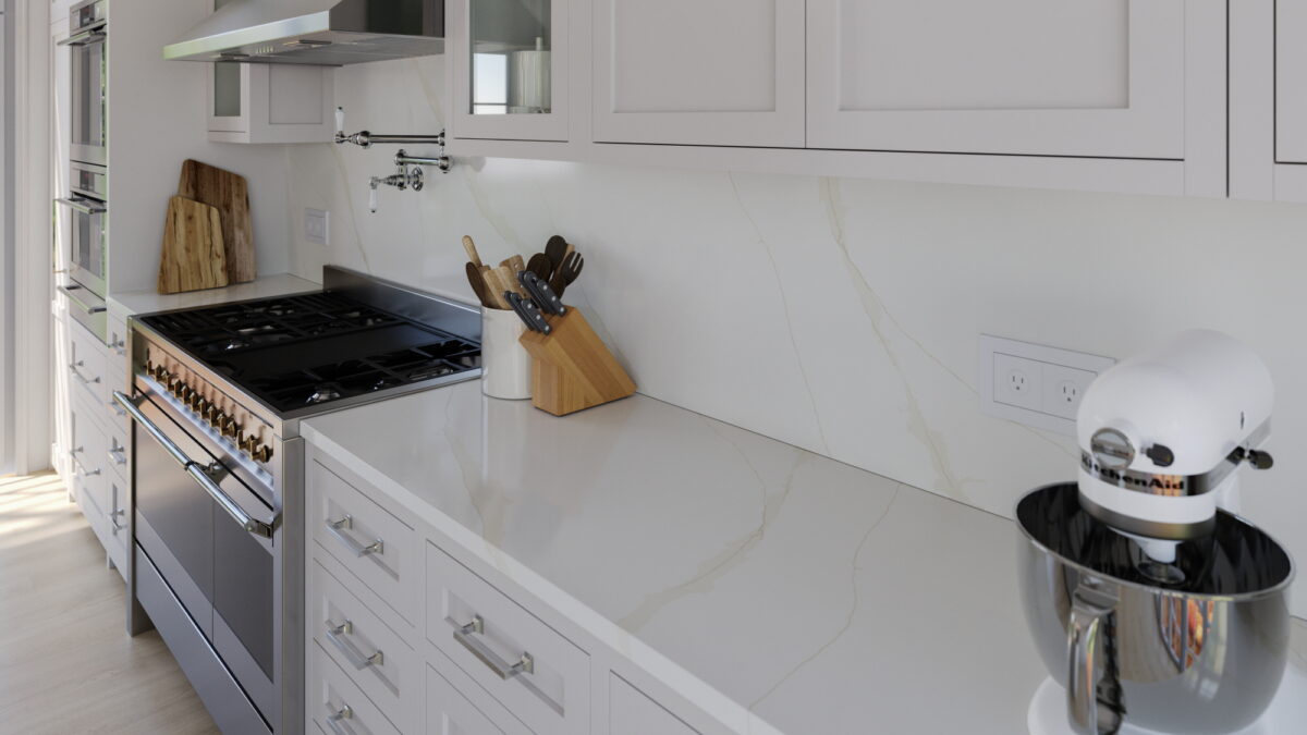 Why is quartz a good choice for a kitchen backsplash?