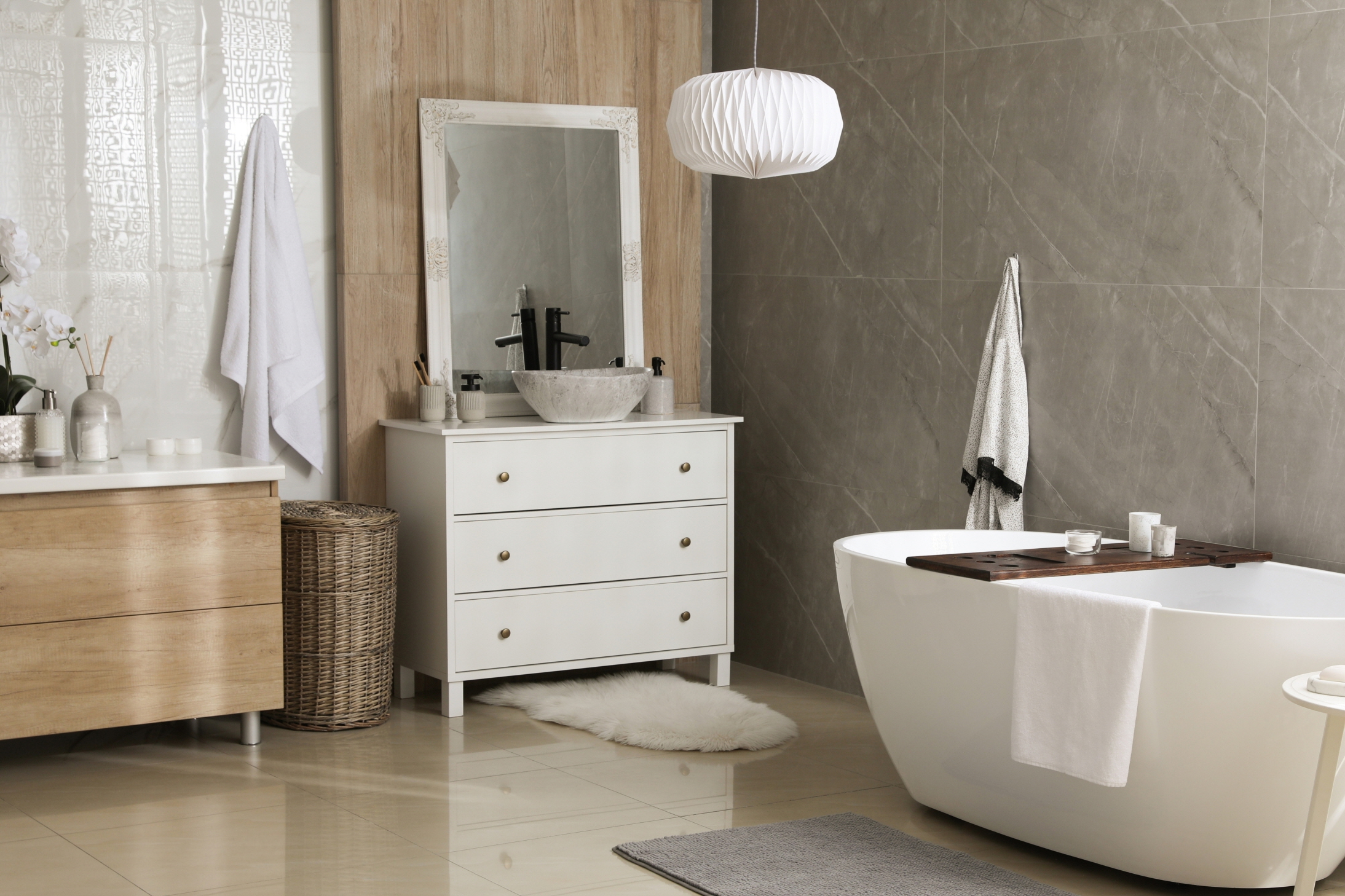 Create bathroom accents with bathroom tiles, walls, mats, and more.