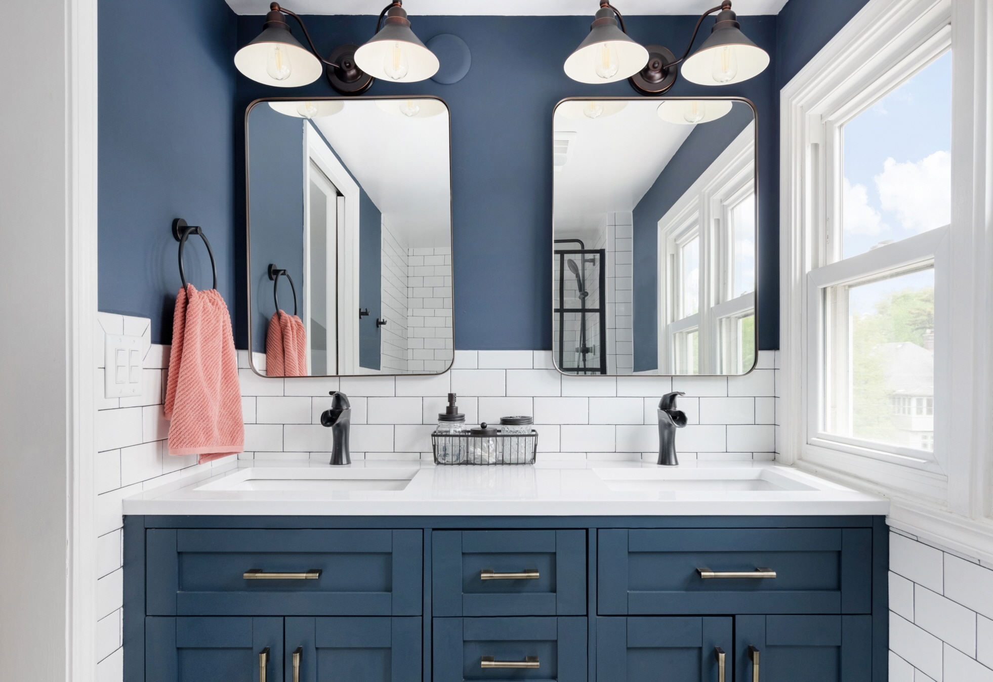 Use a monochromatic color scheme in your bathroom to incorporate a bold, saturated color for a trendy and vibrant look.