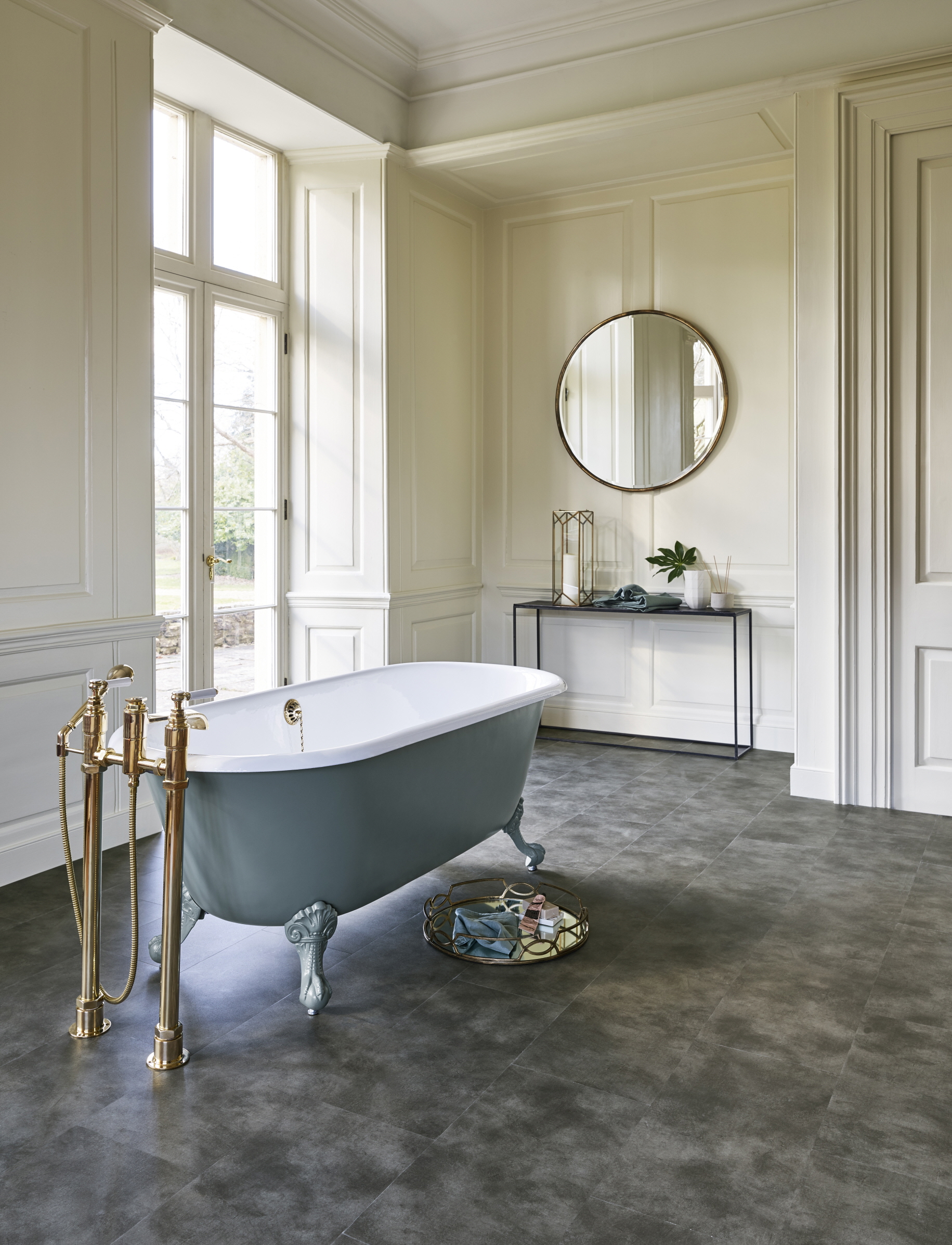 Luxury vinyl tiles (LVT), such as HFLOR from LX Hausys, provide superior durability and a more appealing appearance than peel-and-stick options.