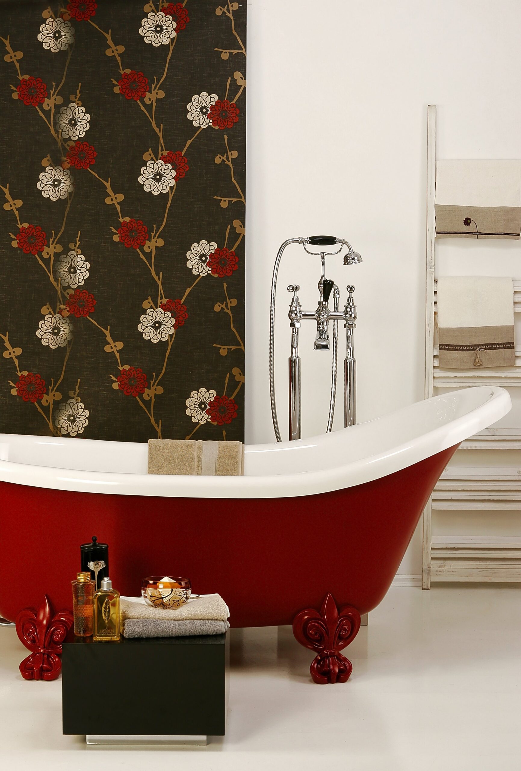 Transform your bathroom into a beautiful garden with colorful floral wallpaper.