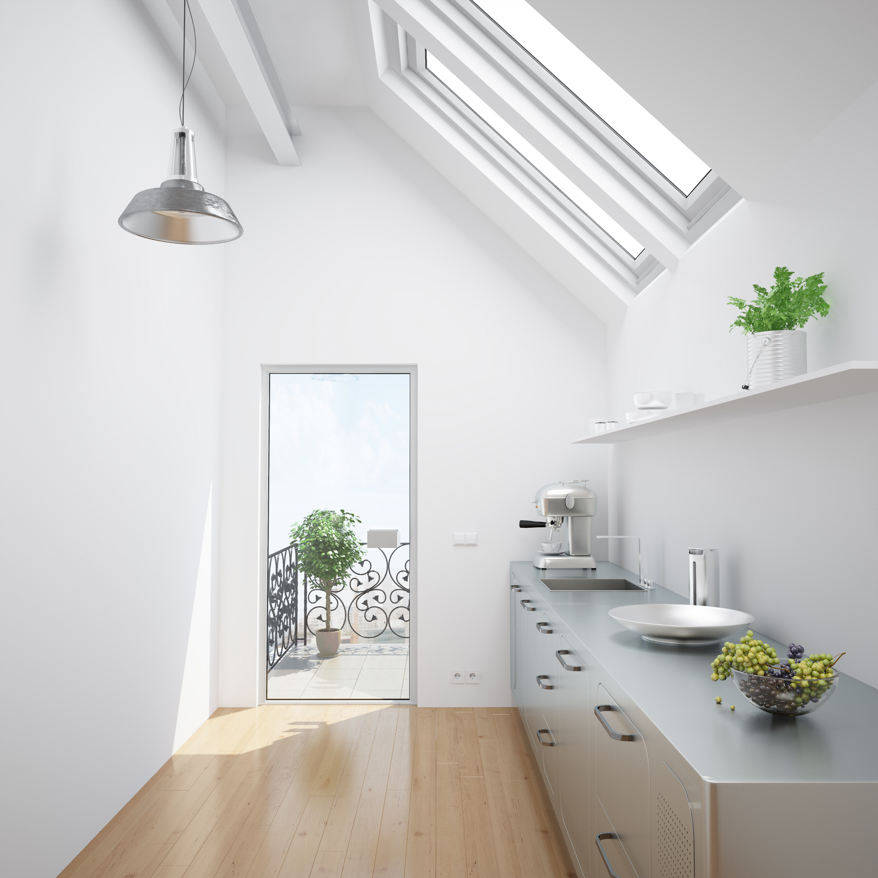 Light-colored walls and ceilings can significantly enhance the sense of spaciousness in a small kitchen.