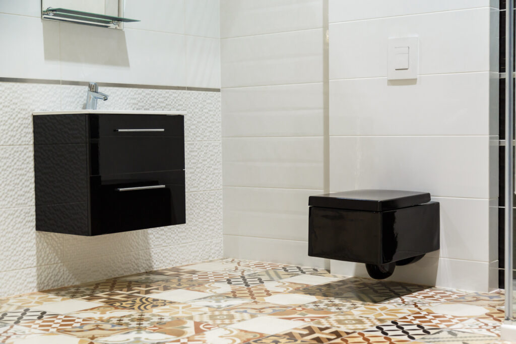 A suspended toilet contributes to a clean bathroom aesthetic and facilitates easy maintenance.