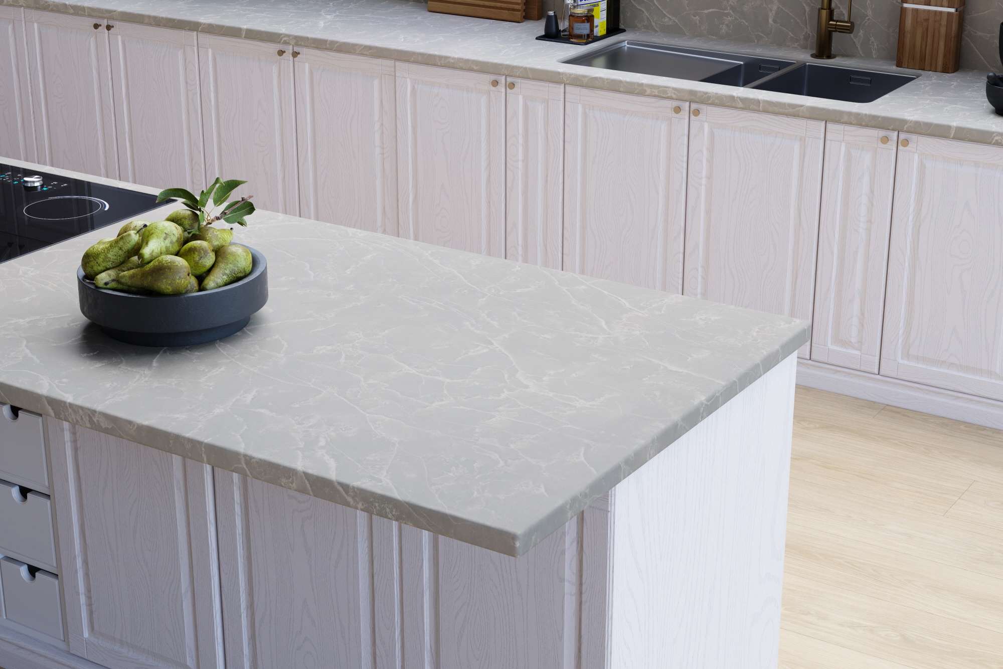 The possibilities with LX Hausys are limitless, ranging from countertop surfaces to cabinet materials.