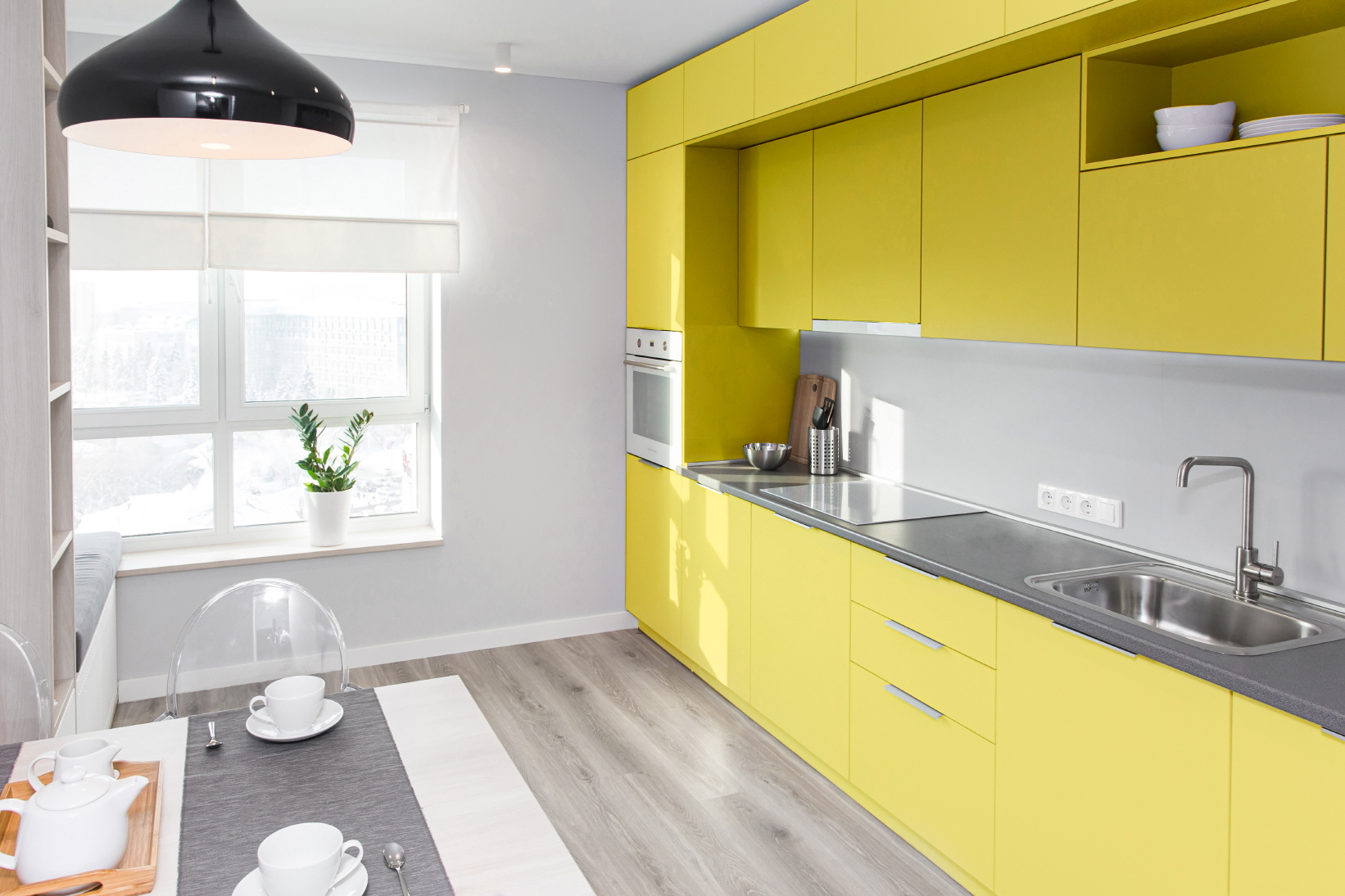 Enhance your kitchen's natural light with a bright color palette.