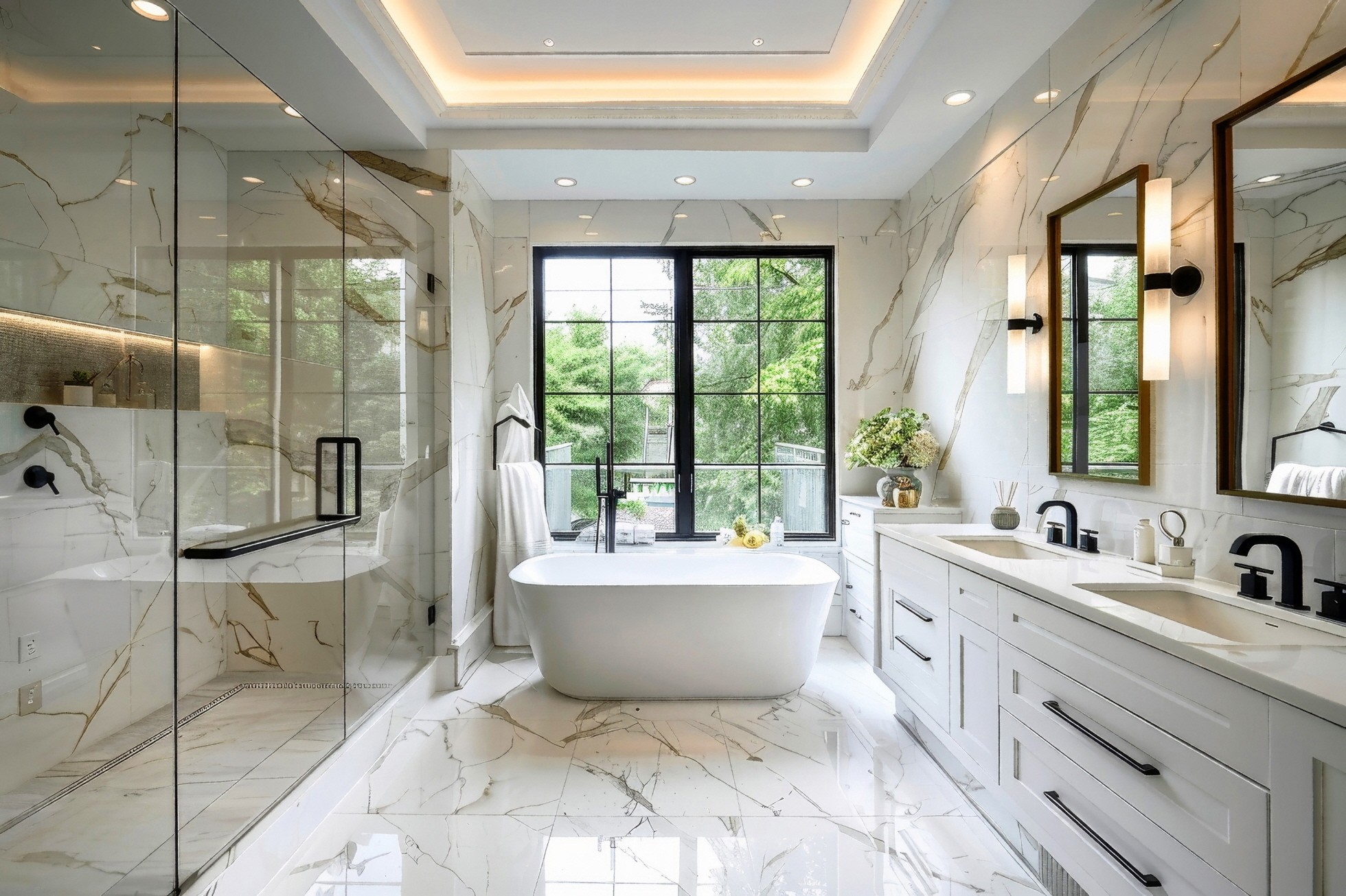 The strategic use of luxurious materials and finishes on the walls can infuse sophistication into your bathroom.