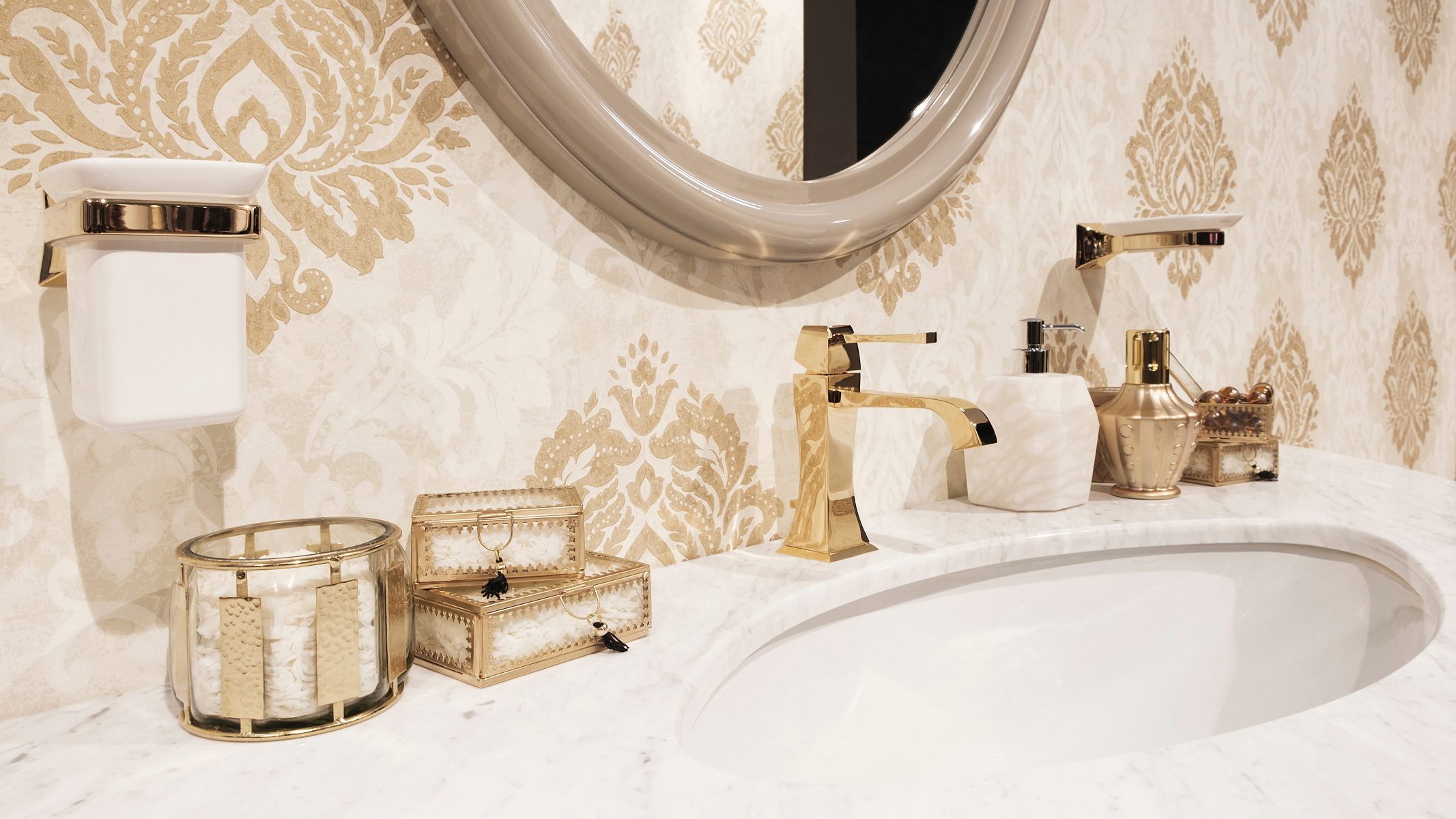 Powder room accessories, like traditional fixtures, can help you preserve a classic powder room vibe.