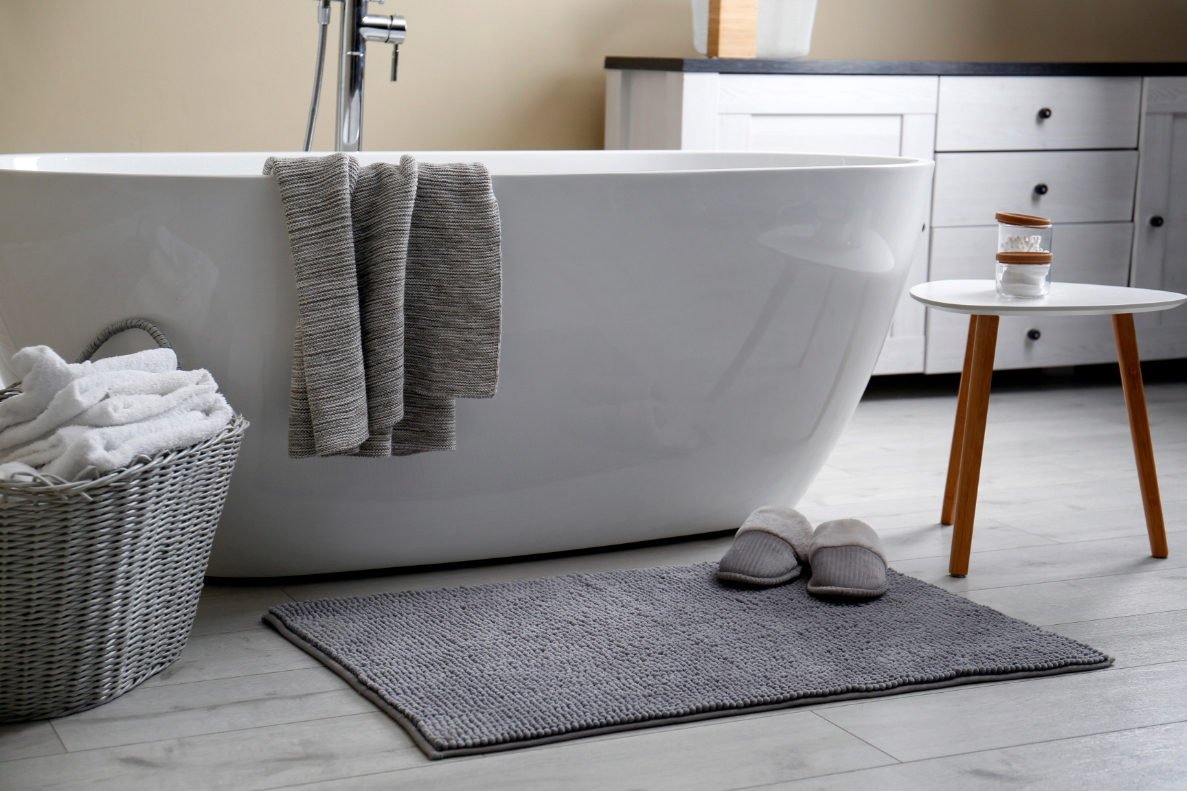 Add a soft bath mat to your guest bathroom to make the space feel like a resort.