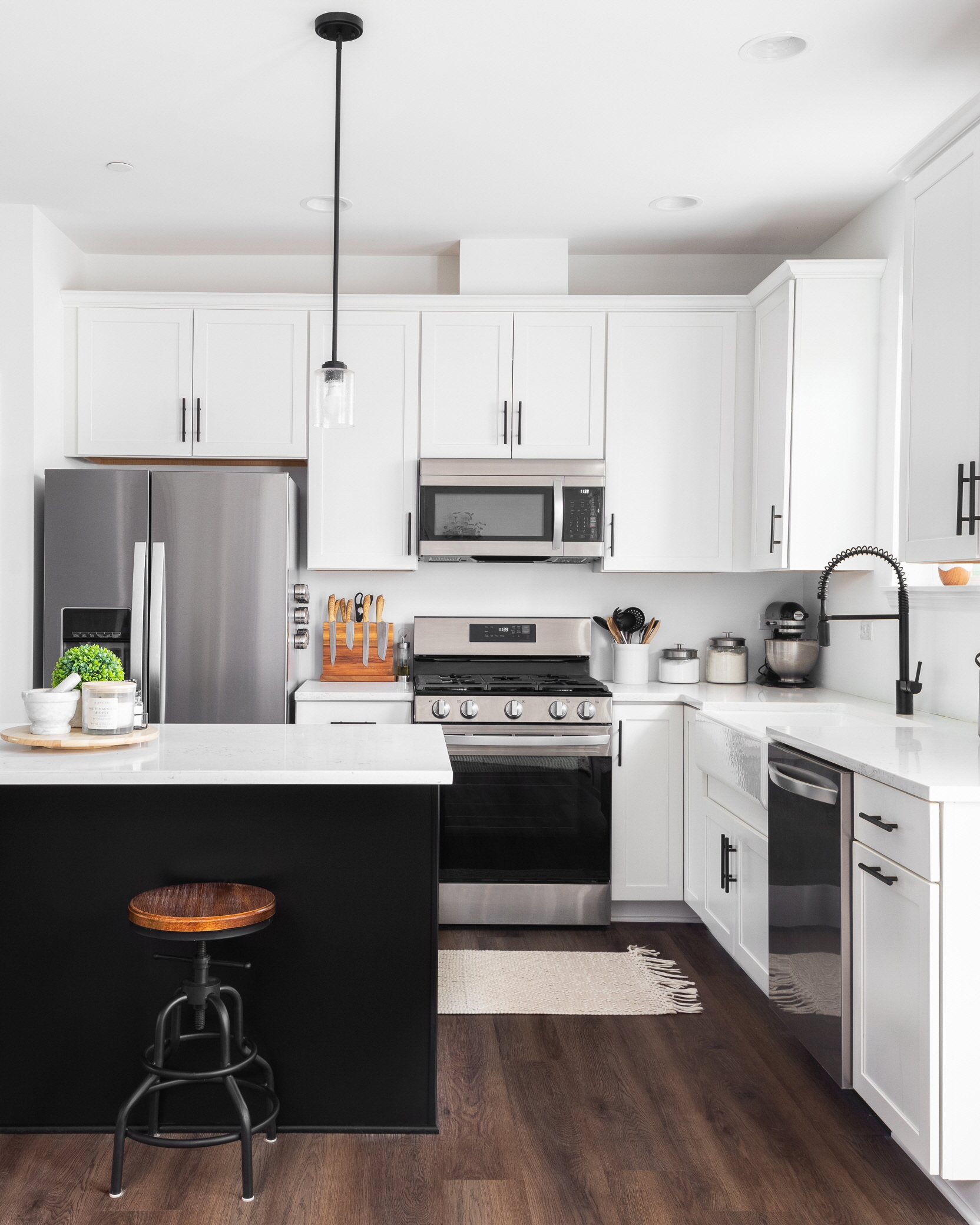 For a practical kitchen space, place major appliances in easily accessible locations.